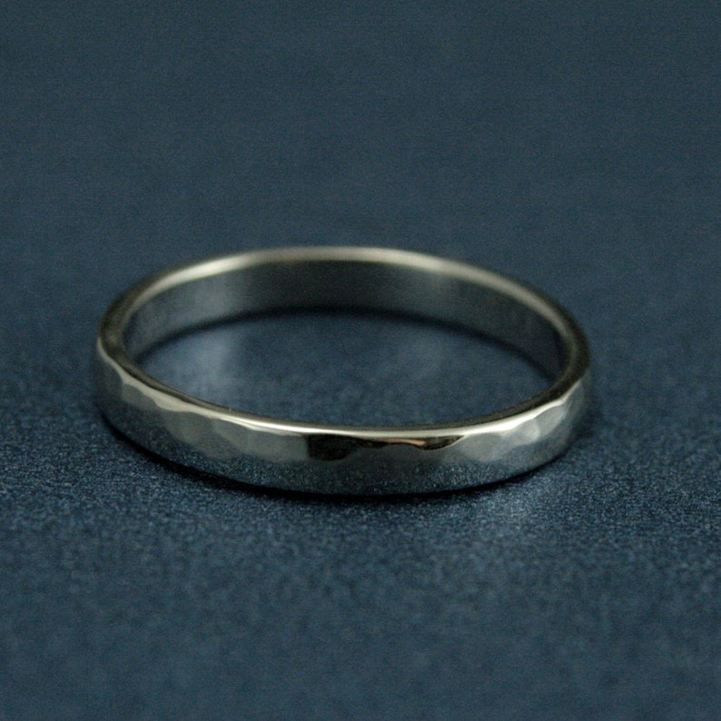 Hammered White Gold Ring Womens Wedding Band Mens Wedding Ring Etsy