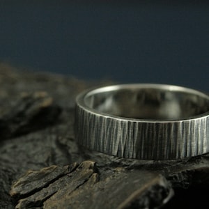 Rustic Wedding Band - Tree Bark Ring - Wood Textured Band - Men&#39;s Rustic Ring - Bark Textured Ring - 6mm Wide Bark Band - Silver Bark Band