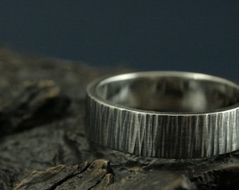 Rustic Wedding Band - Tree Bark Ring - Wood Textured Band - Men&#39;s Rustic Ring - Bark Textured Ring - 6mm Wide Bark Band - Silver Bark Band