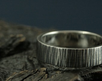 Rustic Wedding Band - Tree Bark Ring - Wood Textured Band - Men's Rustic Ring - Bark Textured Ring - 6mm Wide Bark Band - Silver Bark Band