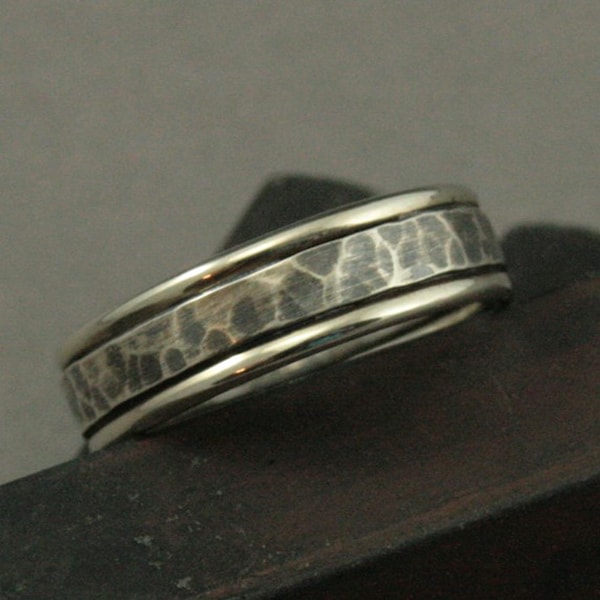 Ring Hamrad silverring Oxiderad silverring 14K vitguld Herrring Guldkantad Comfort Fit-ring 6 mm Paragon