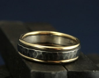Mens Two Tone Band Mixed Metal Ring Rustic Mens Band 14K Gold and Silver Ring Two Tone 6mm Wide Band Gold Edged Ring Comfort Fit Paragon