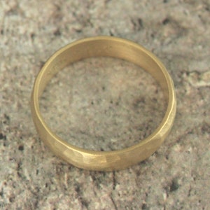 18K Gold Men's Wedding Ring 5mm Wide Gold Hammered Band Brushed Matte Hammered Ring Rustic Men's Wedding Band Solid Gold Ring Blazer Arts image 4