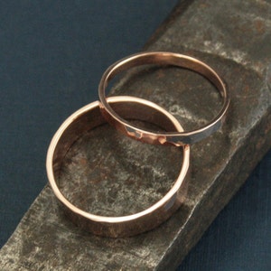 Rose Gold Wedding Band SetHis and Hers Gold Wedding RingsHammered Rose Gold Flat BandsRose Gold Hammered Wedding Rings image 3
