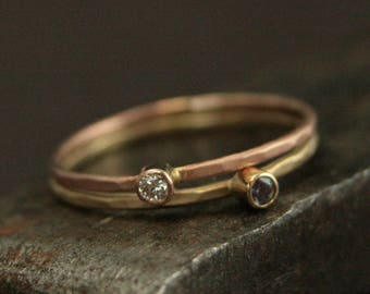 Tiny Stone Stacker--Diamond Stacking Ring--Gold Stackable Ring--Precious Stone Ring--Birthstone Ring--Mother's Ring--Bezel Set Ring