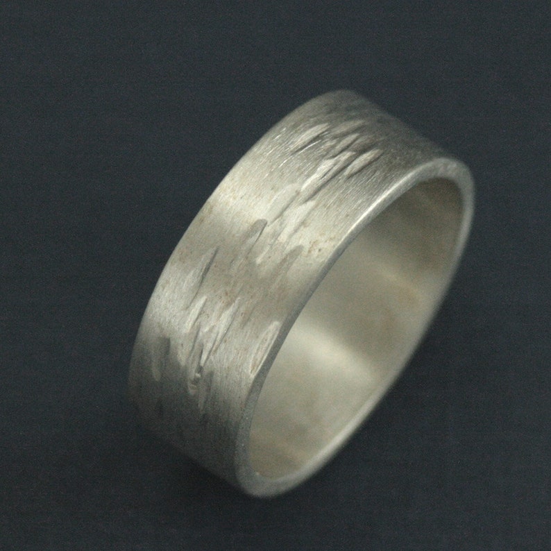 8mm Wide Band Birch Bark Ring Tree Bark Band Bark Textured Ring Wide Men/'s Band Silver Men/'s Ring Hammered Band Rustic Wedding Ring Silver