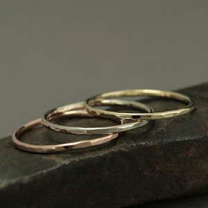 Hammered Gold Stacking Ring Thin Stack Ring 1.25mm Wide Hammered Band Your Choice of Color Women&#39;s Wedding Ring Midi Ring Spacer Ring