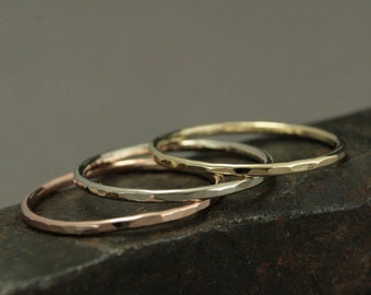 Hammered Gold Stacking Ring--Thin Stack Ring--1.25mm Wide Hammered Band--Your Choice of Color--Women's Wedding Ring--Midi Ring--Spacer Ring