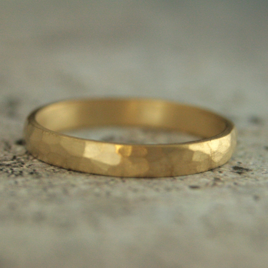 3mm Gold Hammered Ring 18K Gold Hammered Band Half Round Ring Gold ...