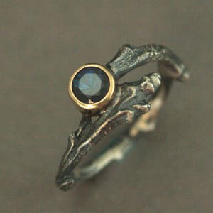 Forest Rain - Sapphire Engagement Ring - Twig Ring - Gold Bezel Set Sapphire - Branch Engagement Ring - Branch Ring - Woodland Wedding Ring