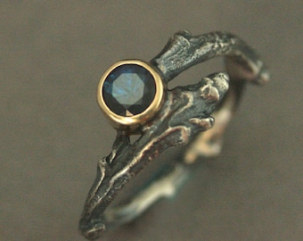Forest Rain - Sapphire Engagement Ring - Twig Ring - Gold Bezel Set Sapphire - Branch Engagement Ring - Branch Ring - Woodland Wedding Ring