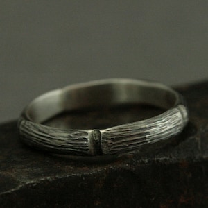 The Beautiful Bamboo Band--Women&#39;s Wedding Ring--Handmade Bamboo Ring--Sterling Silver--Oxidized Silver Band--Unique Asian Design