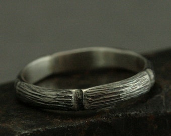 The Beautiful Bamboo Band--Women's Wedding Ring--Handmade Bamboo Ring--Sterling Silver--Oxidized Silver Band--Unique Asian Design