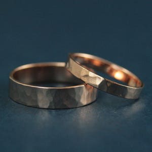 His and Hers Bands--Hammered Wedding Bands--Hammered Wedding Rings--Gold Wedding Band Set--Rustic Wedding Rings--Handmade Gold Bands