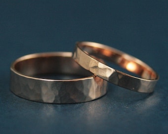 Alianzas para él y para ella - Alianzas de boda martilladas - Anillos de boda martillados - Conjunto de alianzas de boda de oro - Anillos de boda rústicos - Alianzas de oro hechas a mano