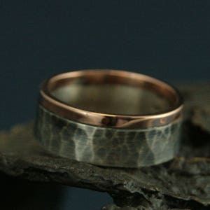 8mm Wide Men's BandHammered BandTwo Tone BandRustic RingRustic BandRustic Wedding RingOxidized BandMen's BandMen's Ring image 2