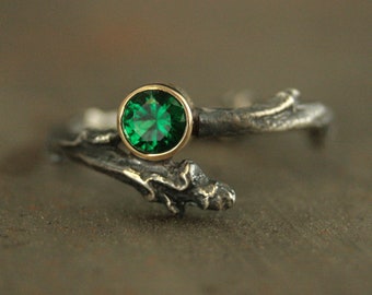 Forest Canopy - Emerald Engagement Ring - Twig Ring - Gold Bezel Set Emerald - Branch Engagement Ring - Branch Ring - Woodland Wedding Ring