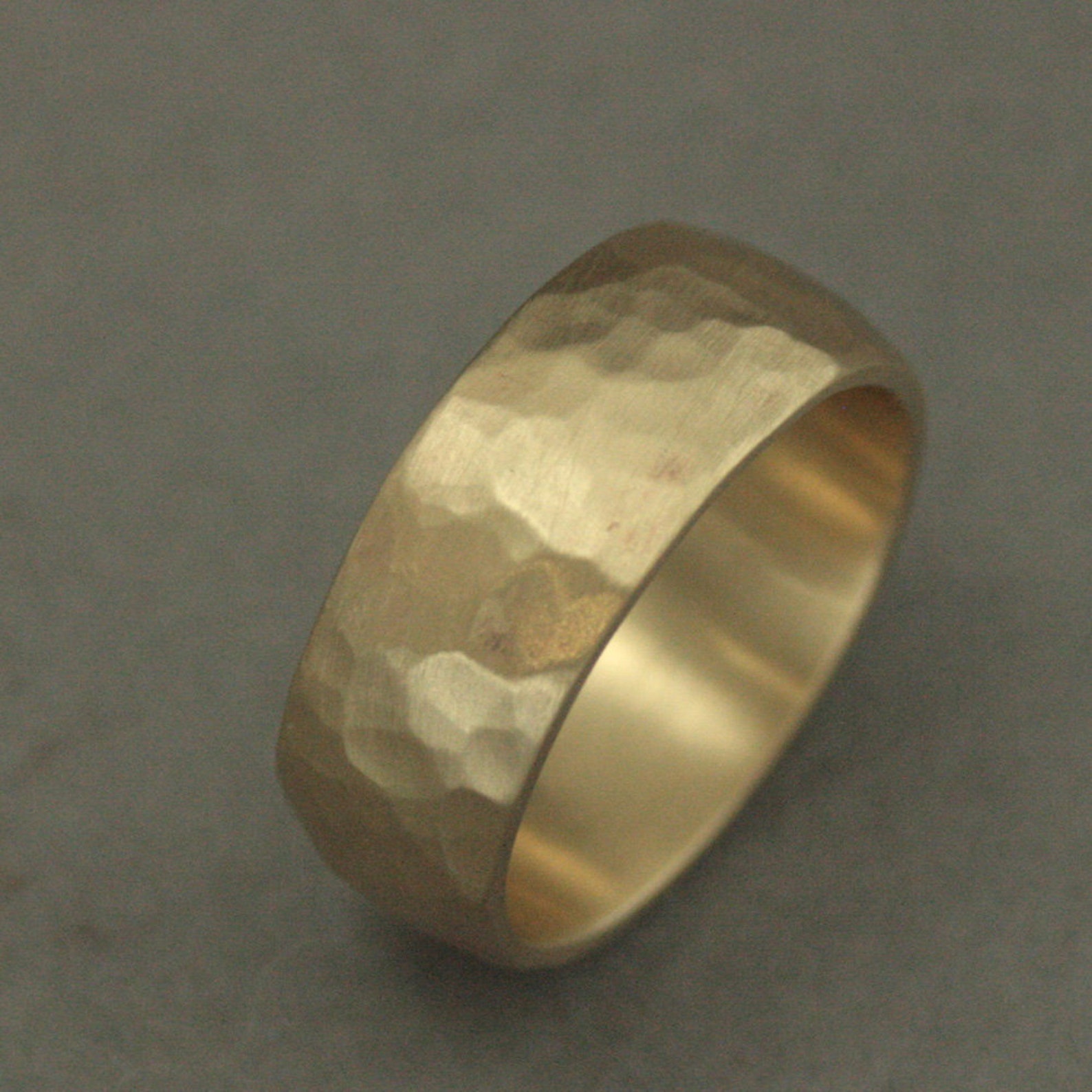 Hammered Men's Ring 14K Gold Band 8mm Wide Band Men's - Etsy
