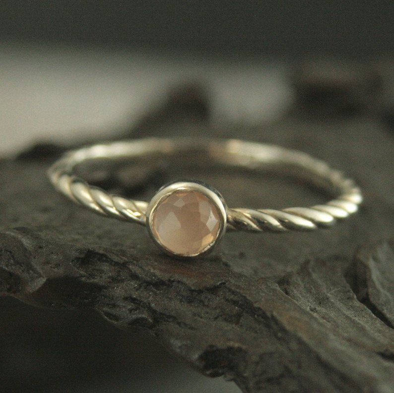 Peach Moonstone Ring Twist Band Stacking Ring 4mm Rose Cut Etsy