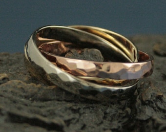 Men's Rolling Ring Interlocking Rings Triplet Ring Hammered Gold Bands Men's Wedding Band Men's Wedding Ring 3mm Rustic Band Faceted Ring
