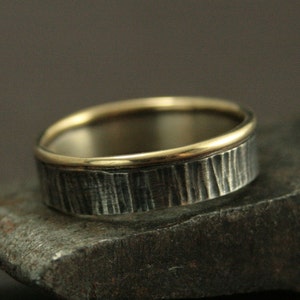 Bark Textured Wedding Ring - The Forest Sentry Band - Men's Wedding Band - Tree Bark Ring - Twig Ring - Bimetal Band - Rustic Wedding Band