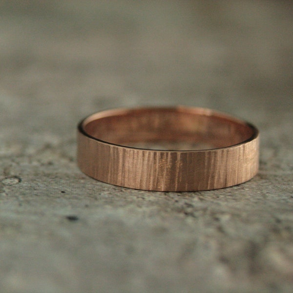 Band Rustic Wedding Ring Nature Lover Band Branch Ring 14K Hammered Band Gold Bark Ring Mens Wedding Band 5mm Wide Ring Wood Texture Band