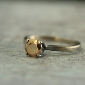 Yellow Gold and Silver Solitaire Ring Unique Engagement Ring Diamond Alternative Solid Gold Stone Hand Cast Stone Blazer Arts Exclusive