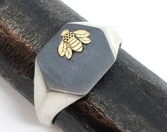 Anel de Abelha Grande, Anel Sinete de Abelha, Anel Favo de Mel, Anel Geométrico, Anel Hexagonal, Anel Masculino Exclusivo, Anel de Abelha-Mel, Anel de Abelha Dourada