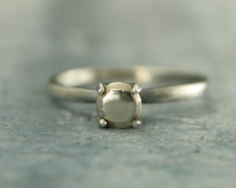Gold Stone Ring Solid Cast Gold Faceted 6mm Round Stone in Simple Four Prong Solitaire Setting Silver Unique Engagement Gold Rush Ring