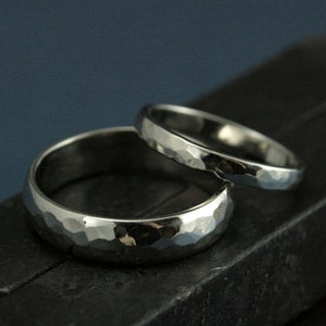 Hammered Wedding Set--Perfect Hammered 14K Gold Bands--His and Hers Rings--Hammered White Gold Bands-Men's Wedding Ring-Women's Wedding Ring