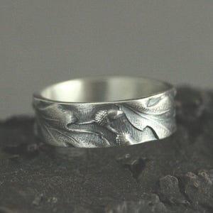 Band Tree Ring Nature Inspired Band Oak Leaf Ring Acorns Band Embossed Ring Silver Promise Band 6mm Oak Ring Silver Pattern Band Blazer Arts