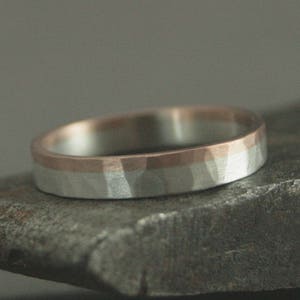 Two Tone Hammered Band--Women&#39;s Two Tone Ring--Thin Two Tone Band--Bimetal Ring--3mm Hammered Ring-Women&#39;s Wedding Band-Rose Gold and Silver