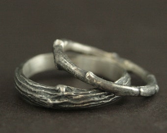 Bands Outdoors Rings Silver Twig Bands Tree Rings Bark Bands Branch Rings Nature Wedding Bands Men’s Wedding Ring Women’s Wedding Band