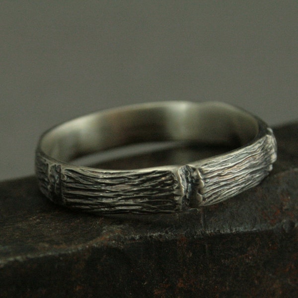 Protector of the Realm - Handmade Woodland Men's Ring - Sterling Silver Wedding Ring - Branch Band - Unique Gift Idea for Nature Lovers