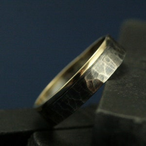 Yellow Gold and Silver Wedding Ring - The Centurion Band - Solid 14K Gold and Sterling Silver Ring - Hammered Men&#39;s Ring-Rustic Wedding Band