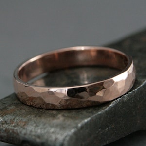 14K Gold Wedding Ring--4mm Wide Perfect Hammered Band--Men's Wedding Ring--Women's Wedding Ring--Rose Gold Hammered Band--14K Hammered Ring