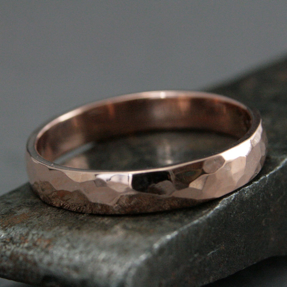 14K Gold Wedding Ring4mm Wide Perfect Hammered Etsy Australia