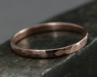 14K Rose Gold Ring--2mm Wide Perfect Hammered Band--Women's Wedding Band--Hammered Women's Ring--Thin Wedding Ring--14K Gold Band--Midi Ring