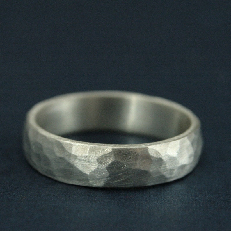 Perfect Hammered 5mm BandMen's Silver Wedding RingWedding BandSimple and UniqueSolid Sterling Silver Hammered Band-Rustic Band image 2