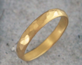 3mm Gold Hammered Ring 22K Gold Hammered Band Half Round Ring Gold Wedding Band Rustic Gold Wedding Ring Hammered Matte Ring Men's Women's