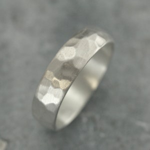 Perfect Hammered 6mm Band Men&#39;s Silver Wedding Ring Wedding Band Simple and Unique Solid Sterling Silver Hammered Band Rustic Band