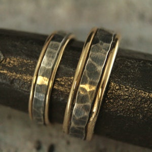 Bands Mixed Metal Rings Rustic Wedding Bands Mens Wedding Rings Womens Wedding Bands Two Tone Rings Hammered Wedding Set Paragon Blazer Arts
