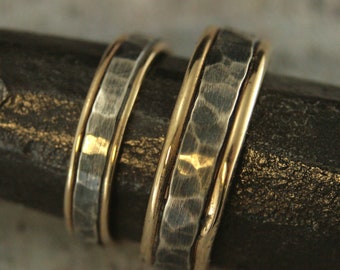 Bands Mixed Metal Ringe Rustikale Eheringe Herren Eheringe Damen Eheringe Zweifarbige Ringe Gehämmert Hochzeit Set Paragon Blazer Arts