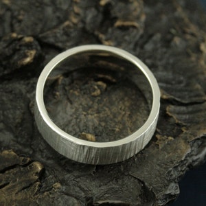 Rustic Wedding Band Tree Bark Ring Wood Textured Band Men's Rustic Ring Bark Textured Ring 6mm Wide Bark Band Silver Bark Band image 4