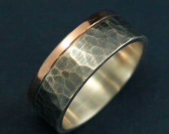 8mm Wide Men's Band Hammered Band Two Tone Band Rustic Ring Rustic Band Rustic Wedding Ring Oxidized Band Men's Band Men's Ring