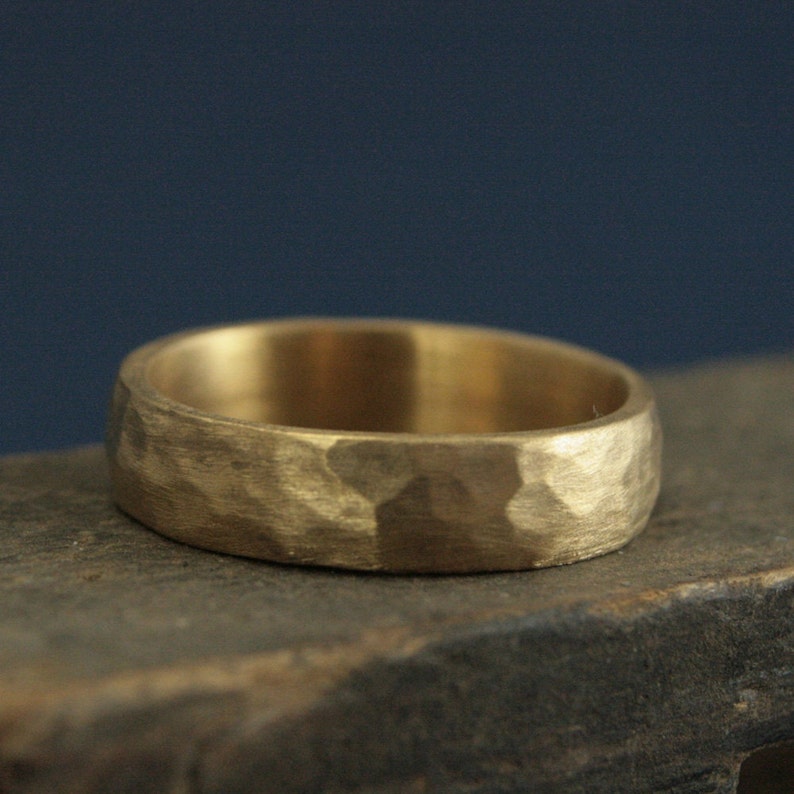 Hammered Gold Wedding Band Perfect Hammered 5mm Band Solid 14K Gold Men's Wedding Ring Rustic Band Your Choice of Gold Color Rustic Ring Yellow