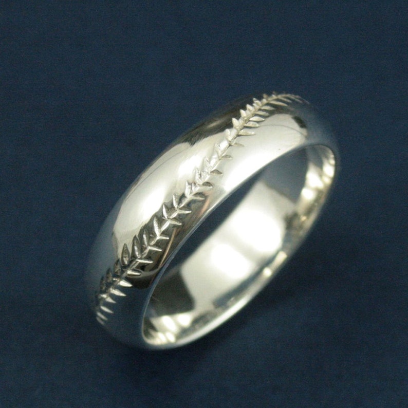America/'s Pastime--6mm Wide--Sterling Silver--Baseball Ring--Hand Cut Baseball Pattern--Hand Made Ring--Men/'s Wedding Band