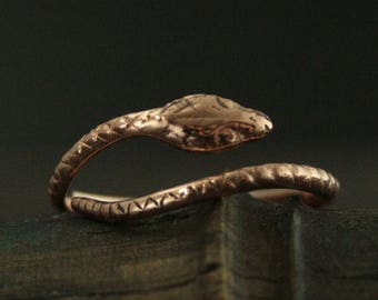Gold Snake Ring--Rose Gold Ring--Solid 14K Gold--Hand Cast Ring--Serpent Ring--Adjustable Ring--Gift For Her--Unique Ring--Medusa Ring