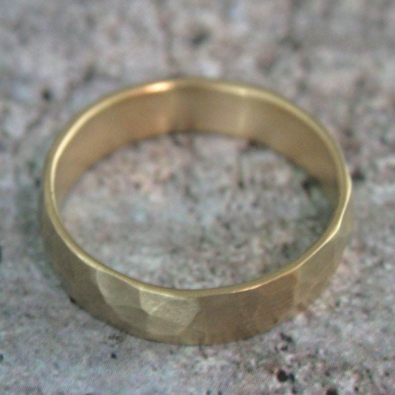 Hammered Gold Wedding Band Perfect Hammered 5mm Band Solid 14K Gold Men's Wedding Ring Rustic Band Your Choice of Gold Color Rustic Ring image 9