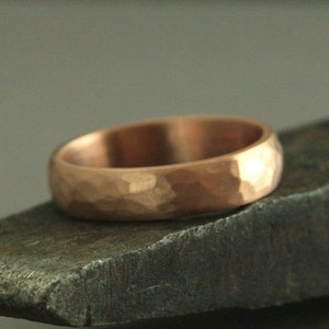 Hammered Gold Wedding Band Perfect Hammered 5mm Band Solid 14K Gold Men's Wedding Ring Rustic Band Your Choice of Gold Color Rustic Ring Rose gold